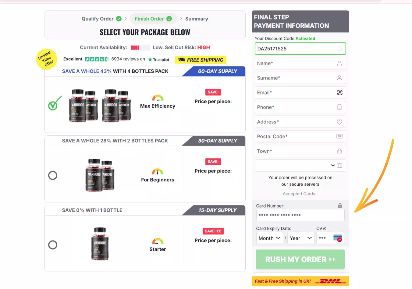 Manhood Plus Gummies Order page